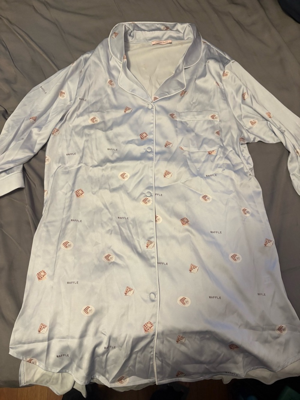 Light Blue Waffle Print Satin Pajama Shirt
